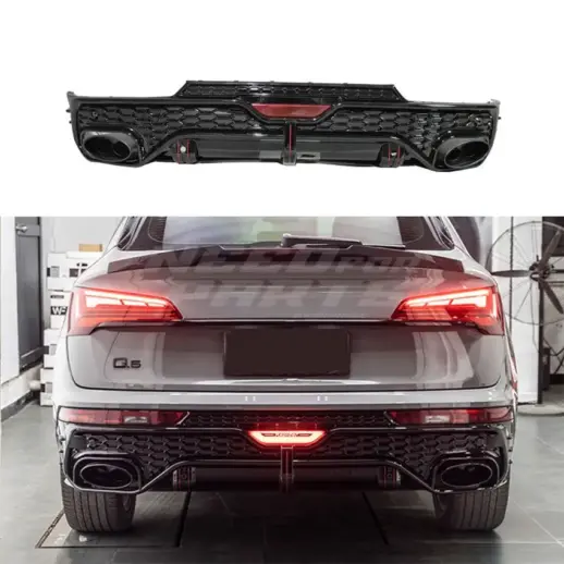 LED Diffuser With Black Exhaust Tips For Audi Q5 S Line/SQ5 FY (Sportback) (2020-present) Facelift – RSQ5 Racing Look, Gloss Black