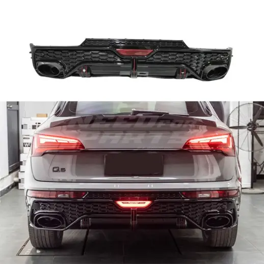 LED Diffuser With Black Exhaust Tips For Audi Q5 S Line/SQ5 FY (SUV) (2020-present) Facelift – RSQ5 Racing Look, Gloss Black
