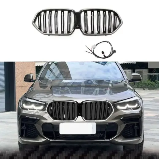 LED Double Line Grille For BMW X6 F96/G06 Pre-LCI Standard & M Sport & M50d & M50i & X6M Only – M Performance Look, Gloss Black