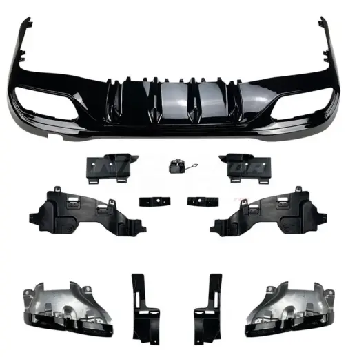 Diffuser met chroom uitlaatsierstukken voor Mercedes C Class S205/W205 AMG Line & C43 AMG & C450 AMG & C63 AMG – C63 S AMG Look, Hoogglans Zwart