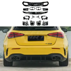 Diffuser With Chrome Exhaust Tips Voor Mercedes A Class W177 AMG Line & A35 AMG & A45 AMG – OO-OO – AMG Look, Hoogglans Zwart