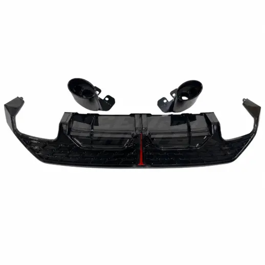 Diffuser met LED-remlicht en zwarte uitlaatsierstukken voor Audi A3 S Line/S3 8Y (Sedan) Pre-Facelift – O-O – RS3 Sport Look, Hoogglans Zwart