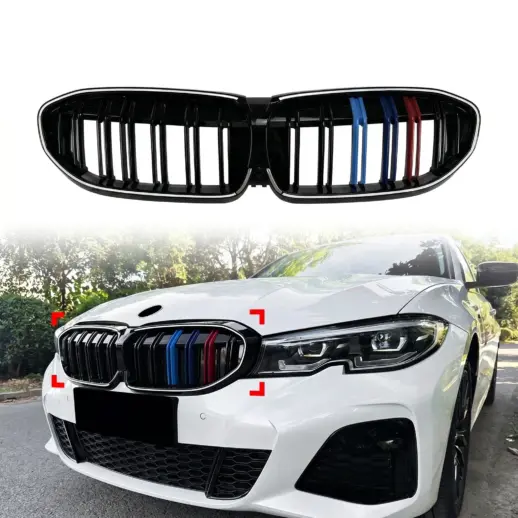 Nieren dubbele spijl voor BMW 3 Series G20/G21 Pre-LCI – M Sport Look, Hoogglans Zwart