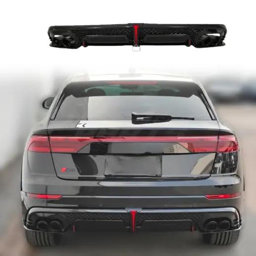 Diffuser met zwarte uitlaatsierstukken voor Audi Q8 S Line/SQ8 4M (SUV) Facelift – OO-OO – SQ8 Racing Look, Hoogglans Zwart