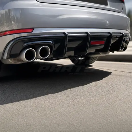Diffuser met LED-remlicht voor Audi A4 S Line/S4 B9 (Sedan) Pre-Facelift – OO-OO – S4 Look, Hoogglans Zwart