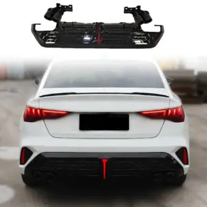 LED Diffuser With Black Exhaust Tips Voor Audi A3 S Line/S3 8Y (Sedan) Facelift – OO-OO – S3 Racing Look, Hoogglans Zwart