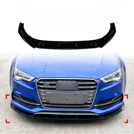 Voorspoiler voor Audi A3 S Line/S3 8V (Cabriolet & Sedan) Pre-Facelift – Sport Look, Hoogglans Zwart