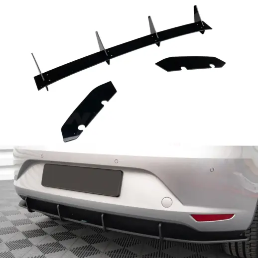 Diffuser splitter met zijsplitters achter voor Seat Leon Mk3 Pre-Facelift FR & Cupra – Racing Look, Hoogglans Zwart