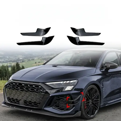 Canards voorbumper voor Audi RS3 8Y (Sedan & Sportback) Pre-Facelift – RS3 Racing Look, Hoogglans Zwart