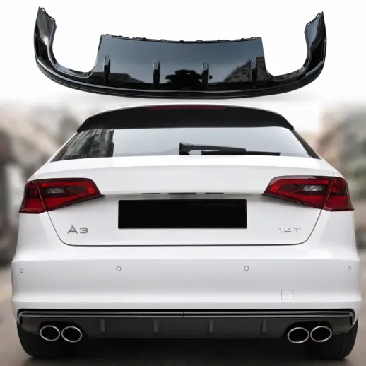 Diffuser voor Audi A3 S Line/S3 8V (Hatchback & Sportback) Pre-Facelift – S3 Look, Hoogglans Zwart