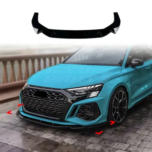 Voorspoiler voor Audi RS3 8Y (Sedan & Sportback) Pre-Facelift – RS3 Racing Look, Hoogglans Zwart