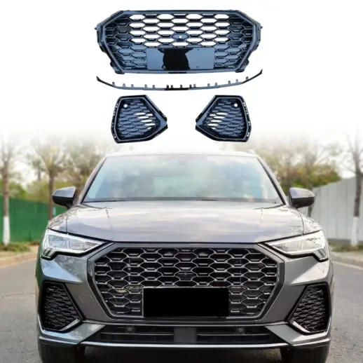 Grille met mistlampcovers voor Audi Q3/Q3 S Line F3 (SUV & Sportback) – RSQ3 Look, Hoogglans Zwart