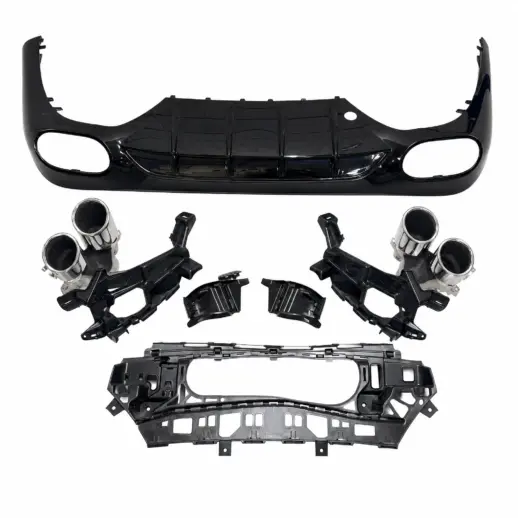 Diffuser met chroom uitlaatsierstukken voor Mercedes E Class S214/W214 AMG Line & E53 AMG – OO-OO – E53 AMG Look, Hoogglans Zwart