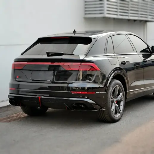 Diffuser met LED-remlicht en zwarte uitlaatsierstukken voor Audi Q8 S Line/SQ8 4M (SUV) Facelift – OO-OO – SQ8 Racing Look, Hoogglans Zwart