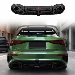 Diffuser With Black Exhaust Tips Voor Audi A3 S Line/S3 8Y (Sportback) Pre-Facelift – O-O – RS3 Sport Look, Hoogglans Zwart