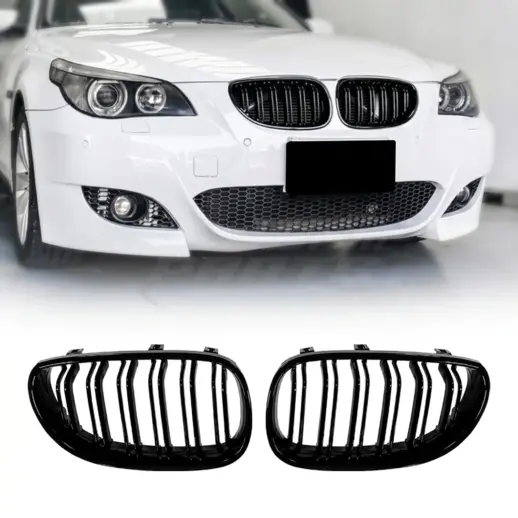 Nieren dubbele spijl voor BMW 5 Series E60/E61 – M Performance Look, Hoogglans Zwart