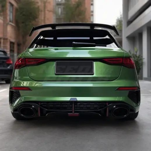 Diffuser met zwarte uitlaatsierstukken voor Audi A3 S Line/S3 8Y (Sportback) Pre-Facelift – O-O – RS3 Sport Look, Hoogglans Zwart