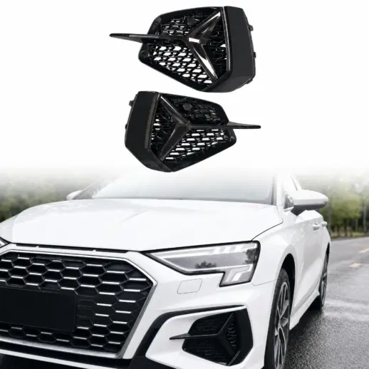 Mistlampcovers voor Audi A3 S Line/S3 8Y (Sedan & Sportback) Pre-Facelift – RS3 Look, Hoogglans Zwart