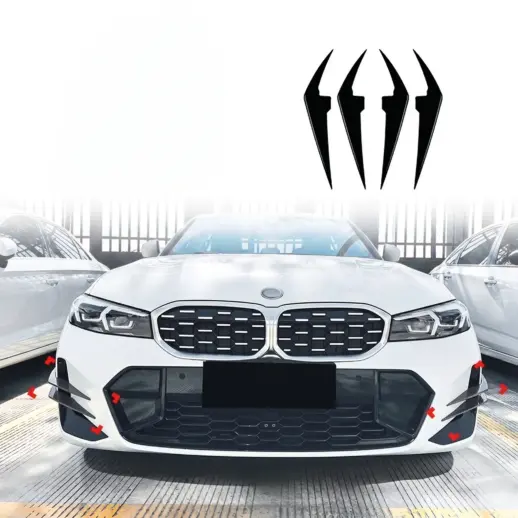 Canards voorbumper voor BMW 3 Series G20 LCI M Sport & M340 – M Performance Look, Hoogglans Zwart