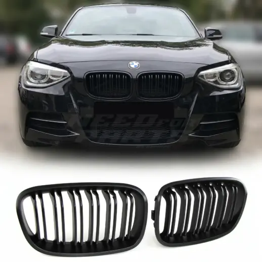 Nieren dubbele spijl voor BMW 1 Series F20/F21 Pre-LCI – M Performance Look, Hoogglans Zwart