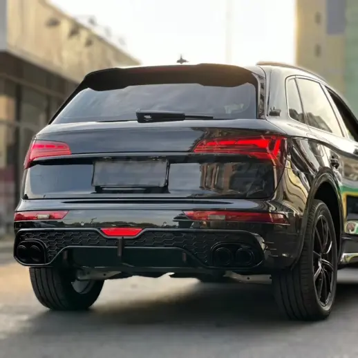 Diffuser met LED-remlicht en zwarte uitlaatsierstukken voor Audi Q5 S Line/SQ5 FY (SUV) Pre-Facelift – OO-OO – SQ5 Racing Look, Hoogglans Zwart