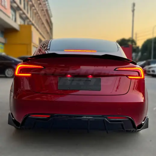 Diffuser splitter met zijsplitters achter voor Tesla Model 3 M3 Facelift – Performance Look, Hoogglans Zwart