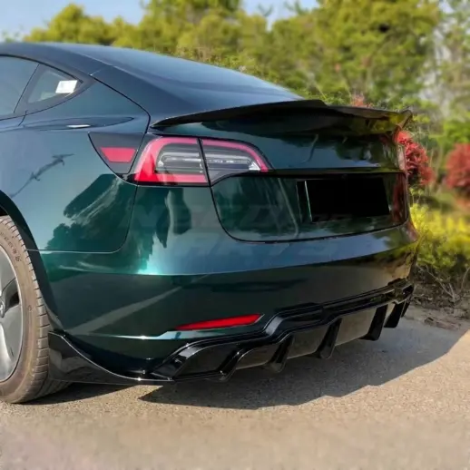 Diffuser splitter met zijsplitters achter voor Tesla Model 3 M3 Pre-Facelift – Performance Look, Hoogglans Zwart