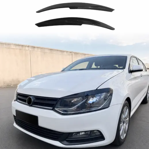 Koplampspoilers voor Volkswagen Polo 5 (Hatchback) Standard & R Line & GTI – Sport Look, Hoogglans Zwart