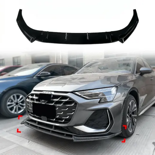 Voorspoiler voor Audi A3 S Line/S3 8Y (Sedan & Sportback) Facelift – Sport Look, Hoogglans Zwart