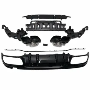 Diffuser With Black Exhaust Tips Voor Mercedes C Class C205 Facelift AMG Line & C43 AMG & C63 AMG – OO-OO – C63S AMG Look, Hoogglans Zwart