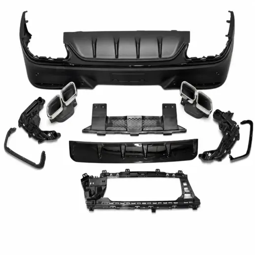 Diffuser met chroom uitlaatsierstukken voor Mercedes GLC C254 AMG Line & GLC43 AMG & GLC63 AMG – OO-OO – GLC63 S AMG Look, Hoogglans Zwart
