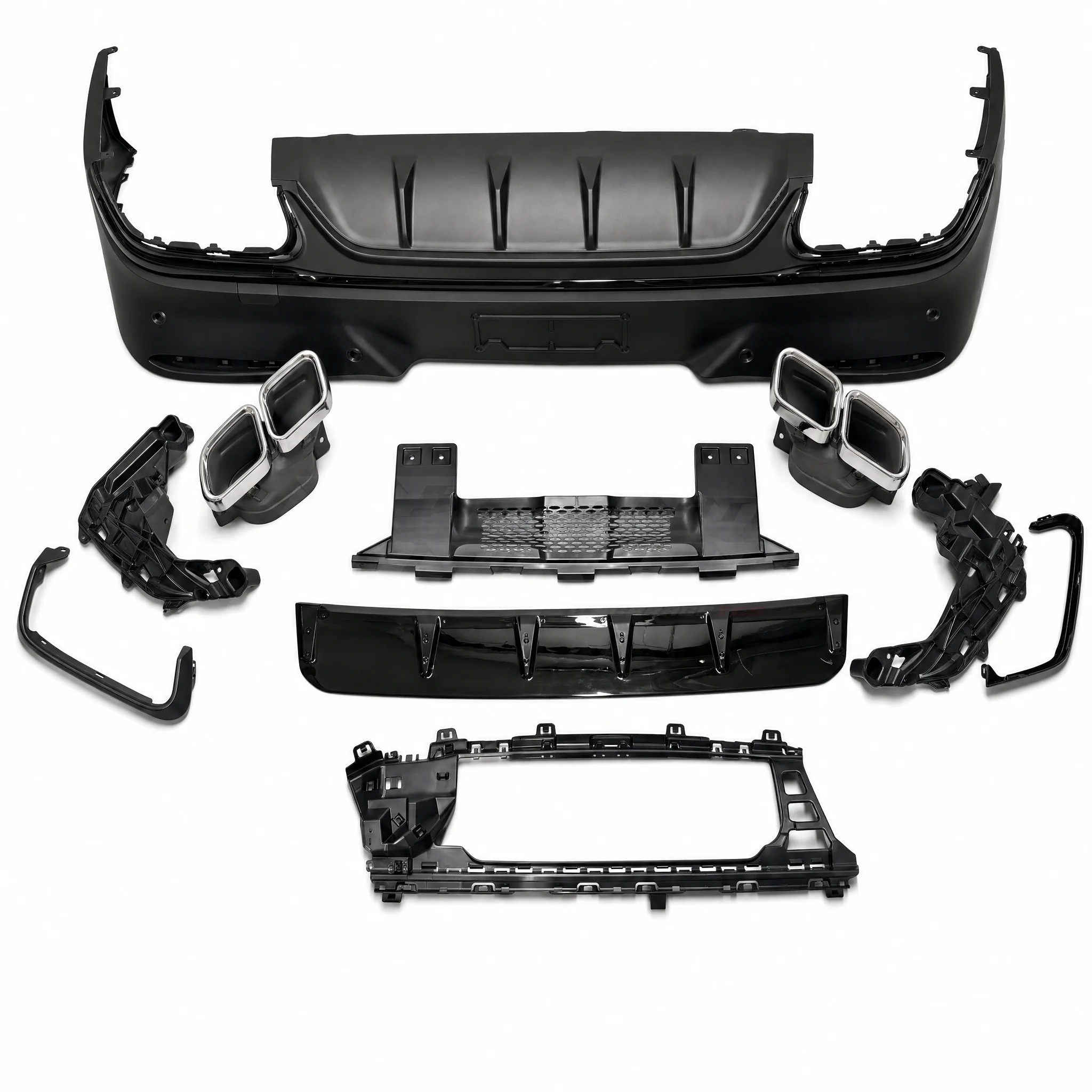 Diffuser With Chrome Exhaust Tips Voor Mercedes GLC C254 AMG Line & GLC43 AMG & GLC63 AMG – OO-OO – GLC 63 S AMG Look, Hoogglans Zwart