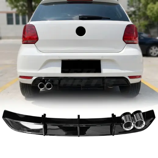 Diffuser met chroom uitlaatsierstukken voor Volkswagen Polo 5 (Hatchback) Facelift R Line & GTI – OO- – GTI Look, Hoogglans Zwart