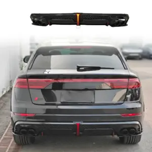 LED Diffuser With Black Exhaust Tips Voor Audi Q8 S Line/SQ8 4M (SUV) Facelift – OO-OO – SQ8 Racing Look, Hoogglans Zwart