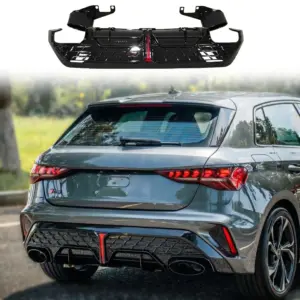 LED Diffuser With Black Exhaust Tips Voor Audi A3 S Line/S3 8Y (Sportback) Pre-Facelift – OO-OO – RS3 Racing Look, Hoogglans Zwart