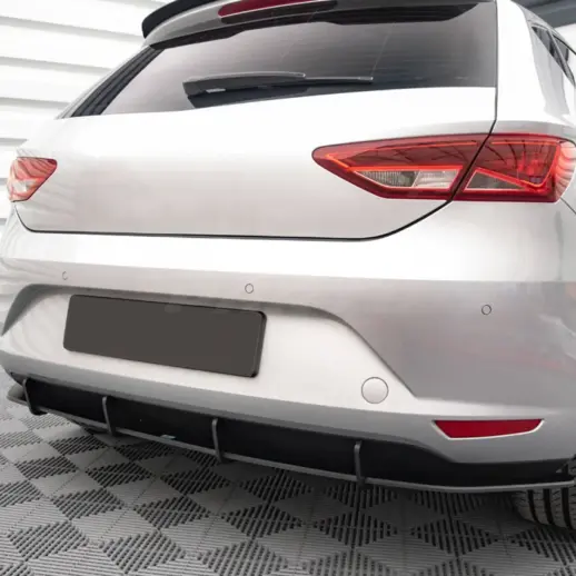 Diffuser splitter met zijsplitters achter voor Seat Leon Mk3 Pre-Facelift FR & Cupra – Racing Look, Hoogglans Zwart