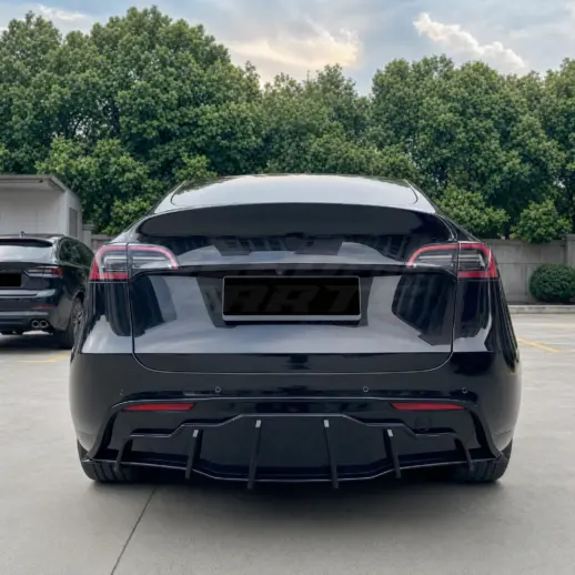 Diffuser splitter met zijsplitters achter voor Tesla Model Y MY Pre-Facelift – Performance Look, Hoogglans Zwart
