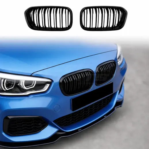 Nieren dubbele spijl voor BMW 1 Series F20/F21 LCI – M Performance Look, Hoogglans Zwart
