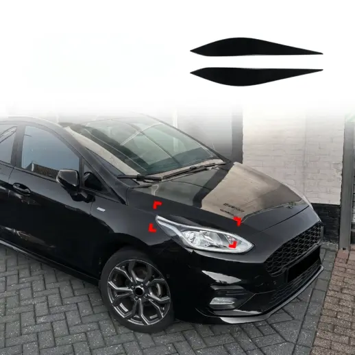 Koplampspoilers voor Ford Fiesta Mk8 (JA8-JR8) Standard & ST & Active – Sport Look, Hoogglans Zwart