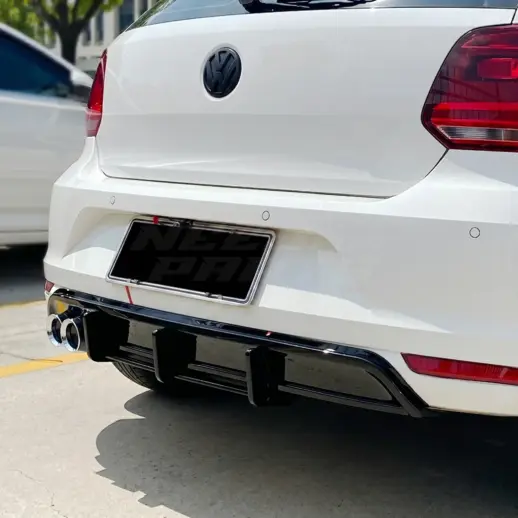 Diffuser met chroom uitlaatsierstukken voor Volkswagen Polo 5 (Hatchback) Facelift R Line & GTI – OO- – GTI Look, Hoogglans Zwart