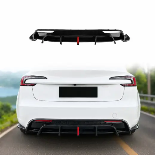 Diffuser met LED-remlicht voor Tesla Model 3 M3 Facelift Standard – Performance Look, Hoogglans Zwart