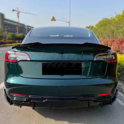 Diffuser splitter met zijsplitters achter voor Tesla Model 3 M3 Pre-Facelift – Performance Look, Hoogglans Zwart