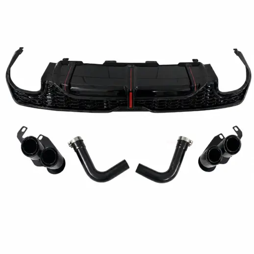 Diffuser met zwarte uitlaatsierstukken voor Audi Q7 S Line/SQ7 4M (SUV) Facelift – OO-OO – SQ7 Racing Look, Hoogglans Zwart