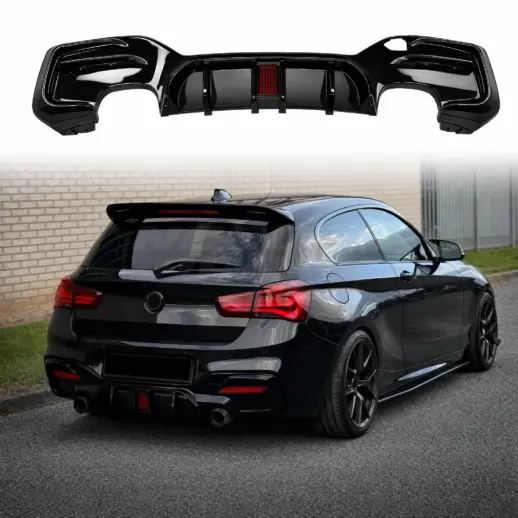 Diffuser met LED-remlicht voor BMW 1 Series F20/F21 LCI M Sport & M140 & M135 – O-O – M Performance Look, Hoogglans Zwart