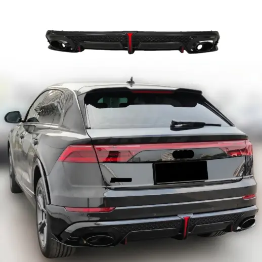 Diffuser met zwarte uitlaatsierstukken voor Audi Q8 S Line/SQ8 4M (SUV) Facelift – O-O – RSQ8 Racing Look, Hoogglans Zwart