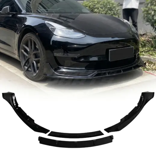 Voorspoiler voor Tesla Model 3 M3 Pre-Facelift – Performance Look, Hoogglans Zwart