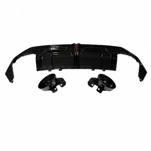 Diffuser met LED-remlicht en zwarte uitlaatsierstukken voor Audi A3 S Line/S3 8Y (Sedan) Pre-Facelift – O-O – RS3 Sport Look, Hoogglans Zwart
