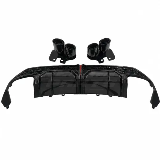 Diffuser met LED-remlicht en zwarte uitlaatsierstukken voor Audi A3 S Line/S3 8Y (Sportback) Facelift – OO-OO – S3 Racing Look, Hoogglans Zwart
