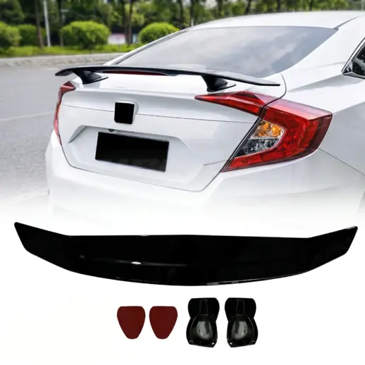 Achterspoiler met LED-remlicht – Racing Look, Hoogglans Zwart