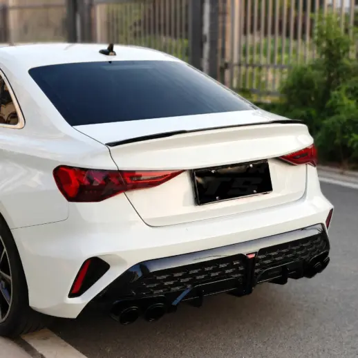 Diffuser met zwarte uitlaatsierstukken voor Audi A3 S Line/S3 8Y (Sedan) Facelift – OO-OO – S3 Racing Look, Hoogglans Zwart